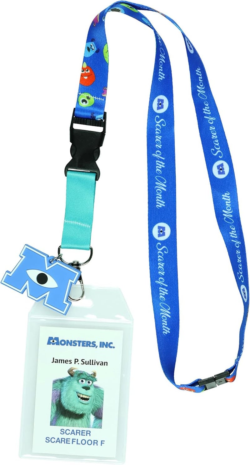 Disney Monsters Inc Scarer of The Month James P. Sullivan Sulley Breakaway Lanyard ID Badge Holder with 2" Rubber Charm (Blue) - Image 1